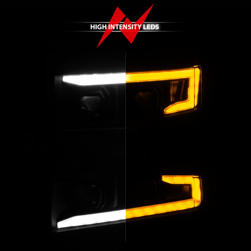 ANZO 19-22 Chevrolet Silverado 1500 LED Proj HL w/Lgt Bar SwBk Seq. Blk w/In. Light - Driver Side ON 111566-L