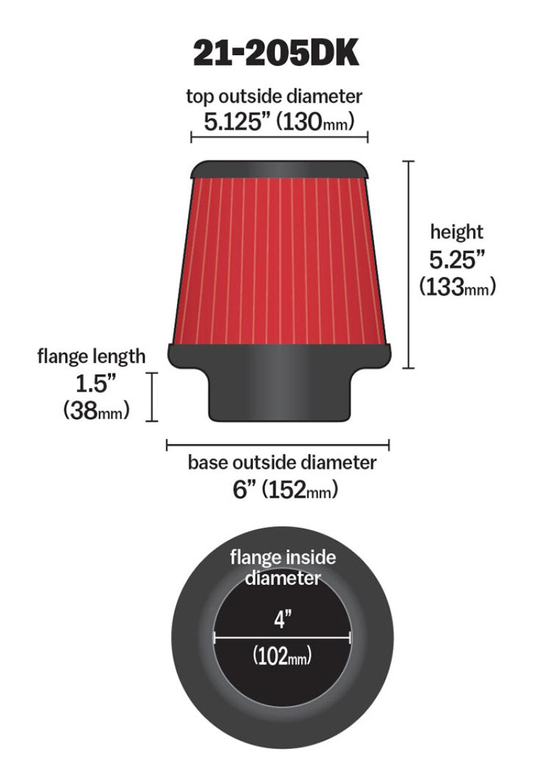 AEM 4 inch Short Neck 5 inch Element Filter Replacement 21-205DK