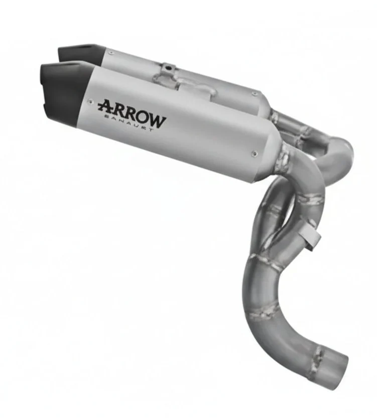 Arrow Ducati Panigale V2/V2s E5+ 2025 Rh/Lh Round Sil Titanium Silencers + Stainless Steel Link Pipe - 77004pr