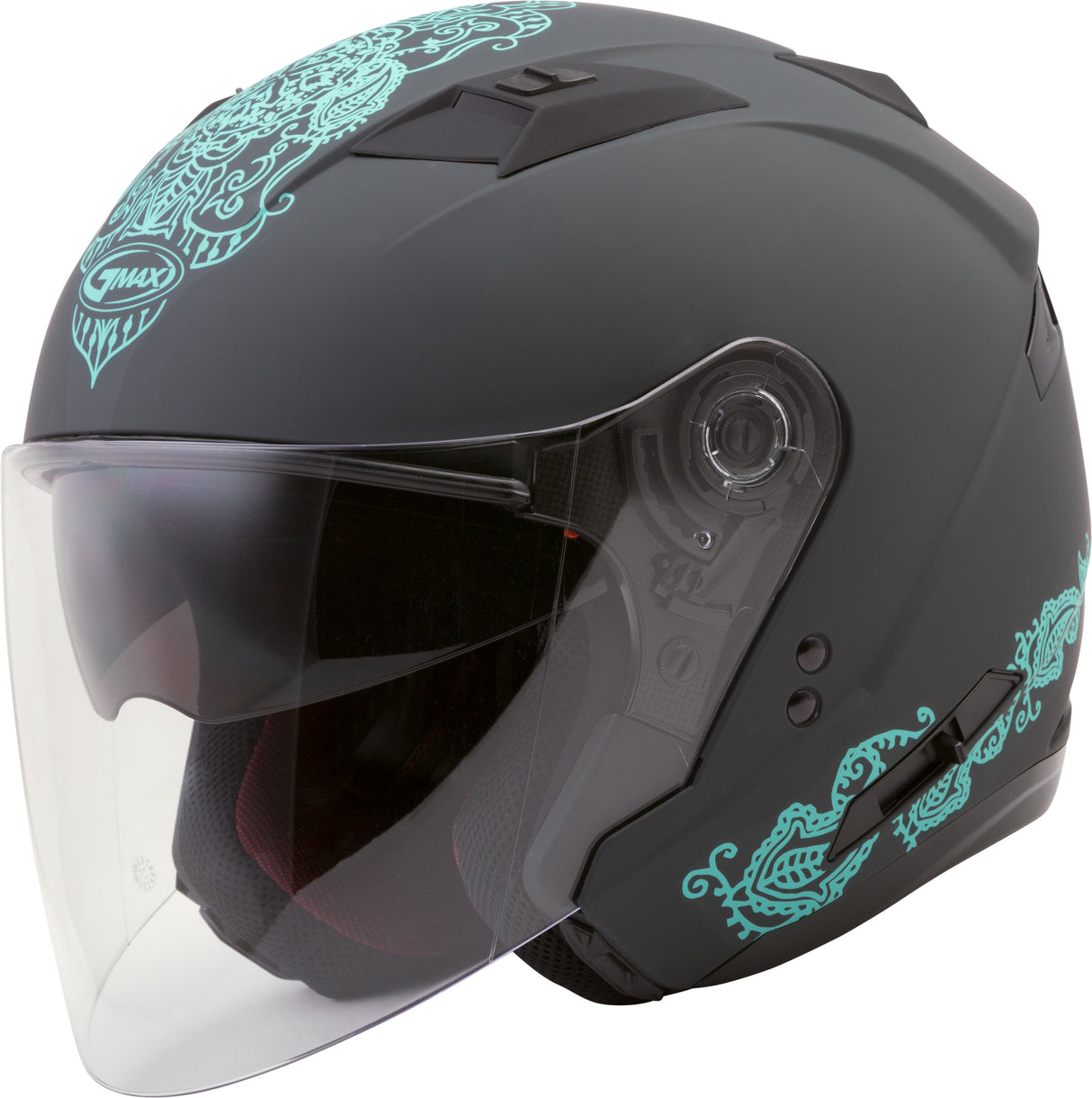 GMAX Of-77 Open-Face Eternal Helmet Matte Grey/Teal Sm G3775264