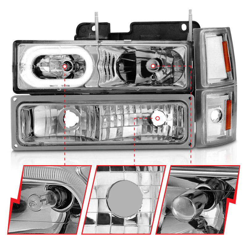 ANZO 88-98 Chevrolet C1500 Crystal Headlights Chrome Housing w/ Signal and Side Marker Lights 111508