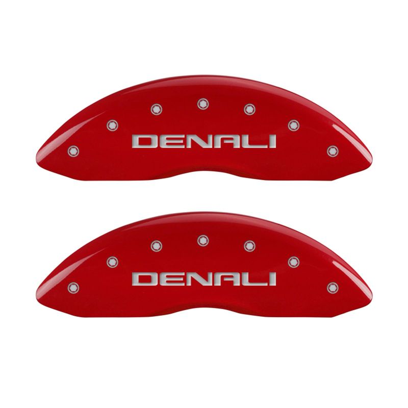 MGP 4 Caliper Covers Engraved Front & Rear Denali Red finish silver ch 34208SDNLRD