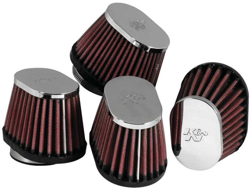 K&N Universal Chrome Oval Tapered Air Filter - 2in Flg ID x 4in OS L 3in OS W x 2.75in H RC-1824