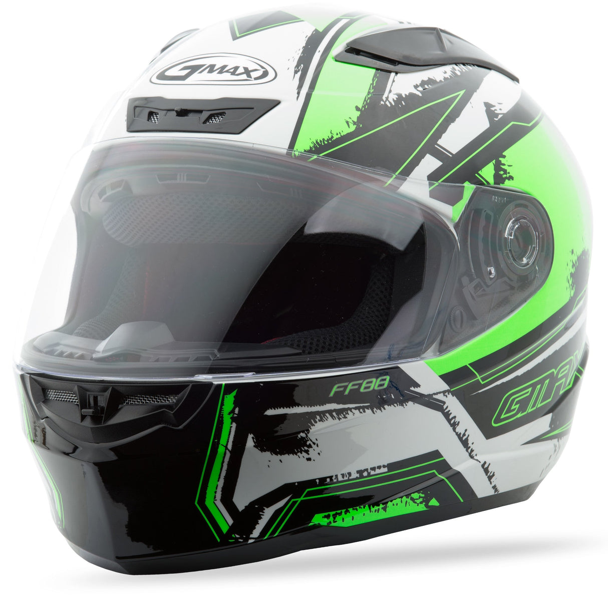 GMAX Ff-88 Full-Face X-Star Helmet White/Hi-Vis Green Lg G1881676 TC-23