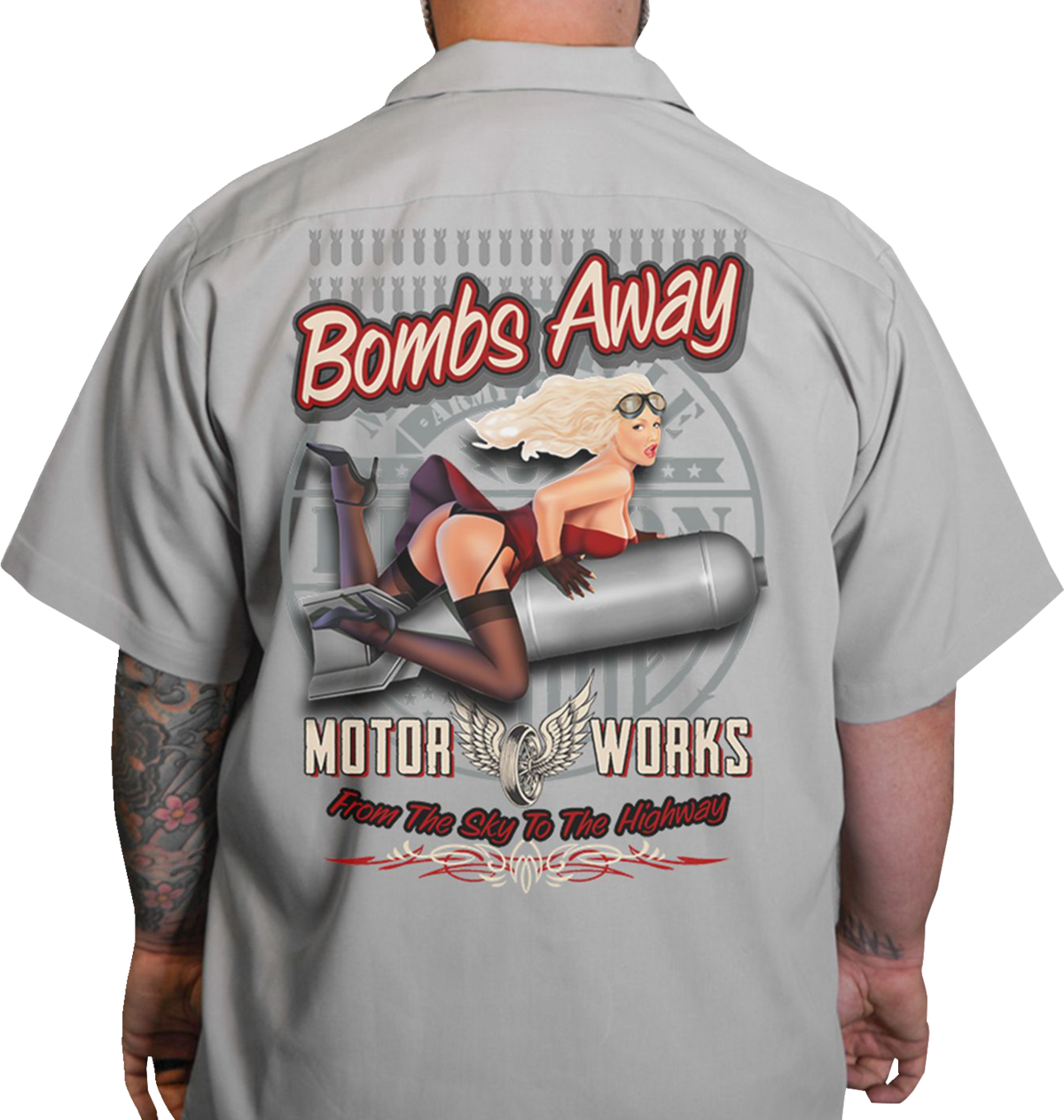 LETHAL THREAT Red Bomber Pinup Shop Shirt - Gray - Medium DG60164M