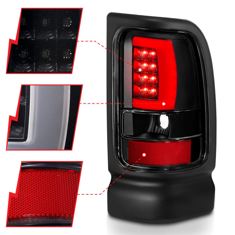 ANZO 1994-2001 Dodge Ram 1500 LED Taillights Plank Style Black w/Clear Lens 311339