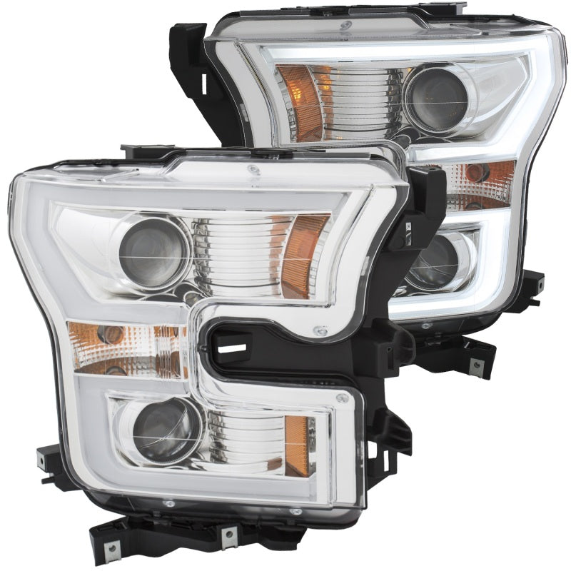 ANZO 2015-2017 Ford F-150 Projector Headlights w/ Plank Style Switchback Chrome w/ Amber 111358