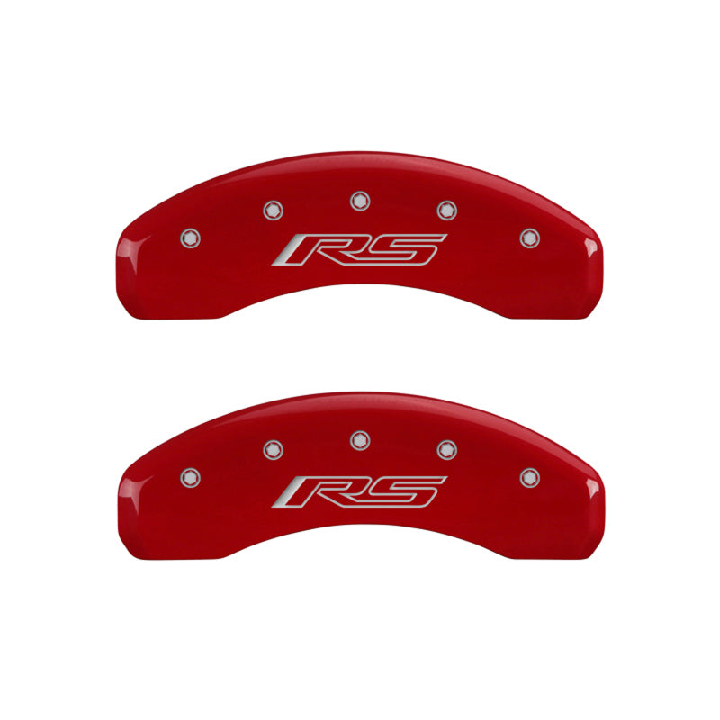 MGP 4 Caliper Covers Engraved Front & Rear Gen 5/RS Red finish silver ch 14033SRS5RD