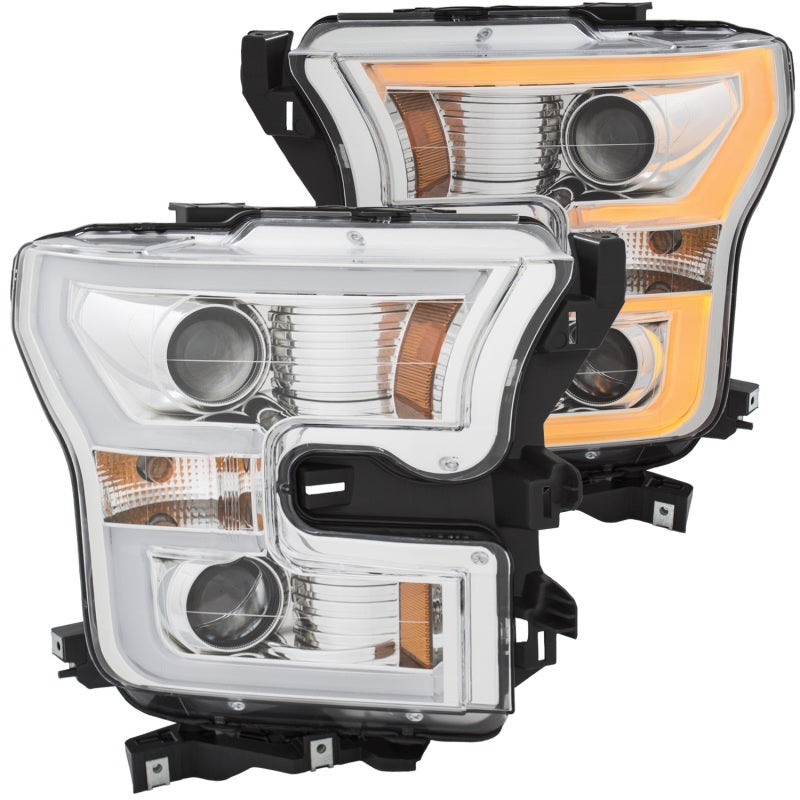 ANZO 2015-2017 Ford F-150 Projector Headlights w/ Plank Style Switchback Chrome w/ Amber 111358