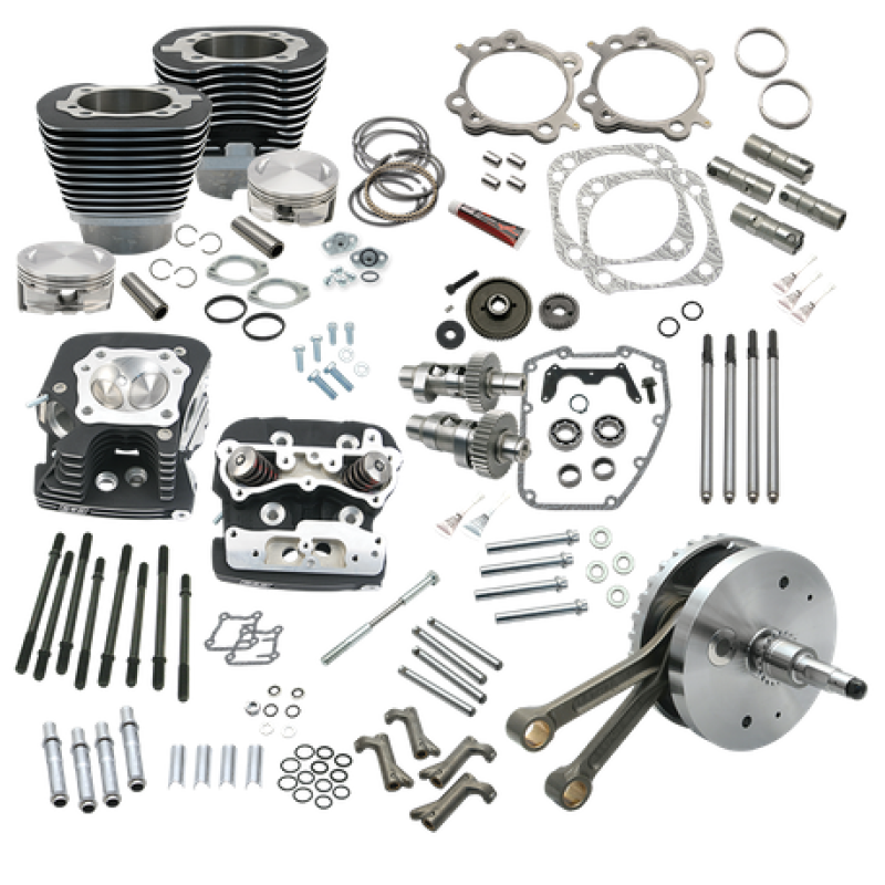 S&S Cycle 00-06 BT 124in Hot Set Up Kit w/ S&S Cylinder Heads - Wrinkle Black 900-0565