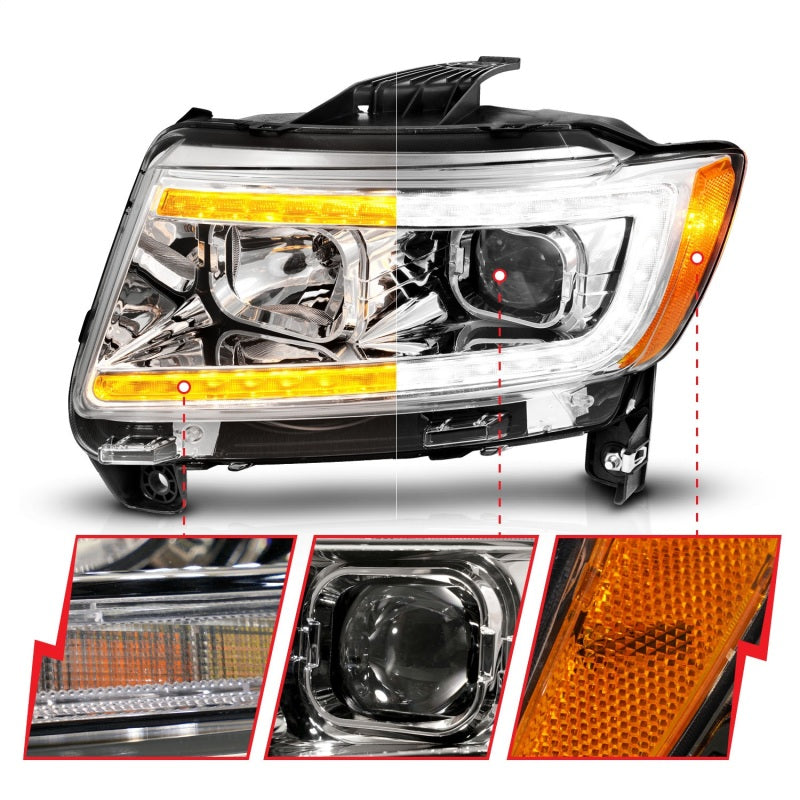 ANZO 11-13 Jeep Grand Cherokee (Factory Halogen Only) Projector Headlights w/Light Bar Swchbk Chrome 111569