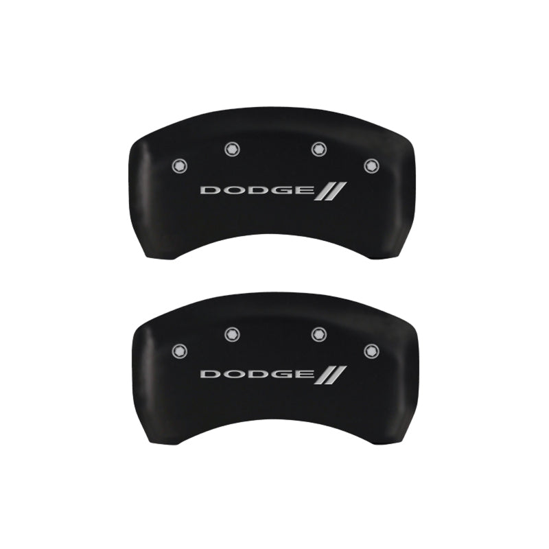 MGP 4 Caliper Covers Engraved Front & Rear With stripes/Dodge Red finish silver ch 12181SDD3RD