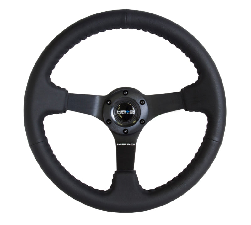 NRG Reinforced Steering Wheel (350mm / 3in. Deep) Bk Leather w/Bk BBall Stitch (Odi Bakchis Edition) RST-036MB-R