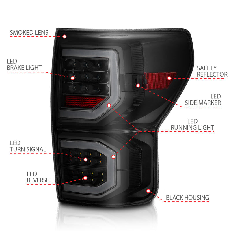 ANZO 2007-2013 Toyota Tundra LED Taillights Plank Style Black w/Smoke Lens 311337