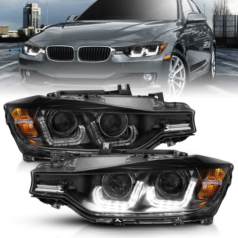 ANZO 2012-2015 BMW 3 Series Projector Headlights w/ U-Bar Black 121504