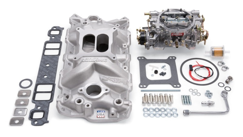 Edelbrock Manifold And Carb Kit Performer Eps Small Block Chevrolet 1957-1986 Natural Finish 2021