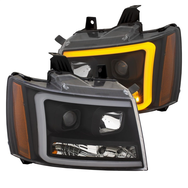 ANZO 07-14 Chevy Tahoe Projector Headlights w/ Plank Style Design Black w/ Amber 111402