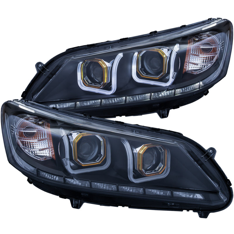 ANZO 2013-2015 Honda Accord Projector Headlights w/ U-Bar Black 121492