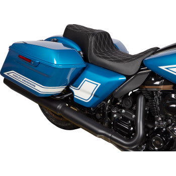 DRAG SPECIALTIES Asiento Predator 1Up - Vinilo - Doble puntada plateada diamante - FLH '08-'23 0801-1489
