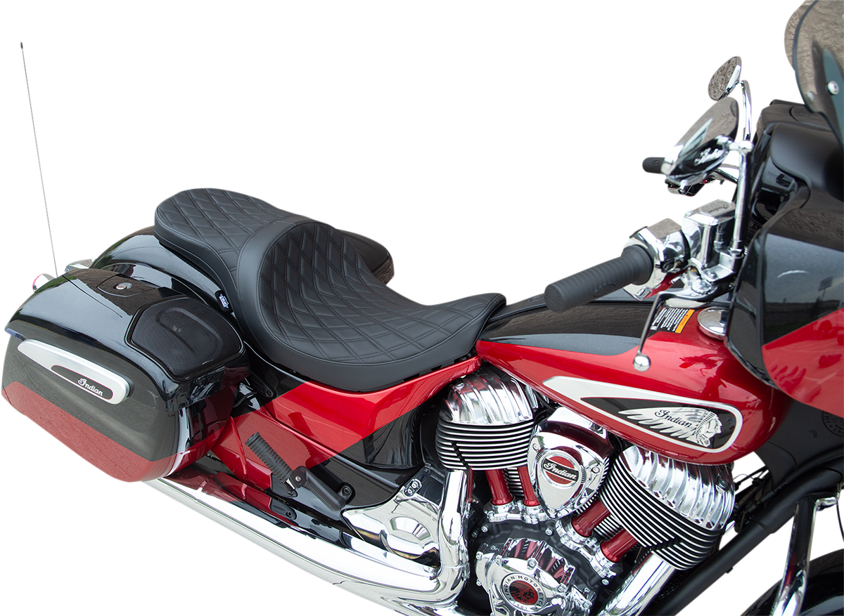 DRAG SPECIALTIES Asiento Touring de perfil bajo - Doble diamante con costuras negras - '14-'22 Indian 0810-2258