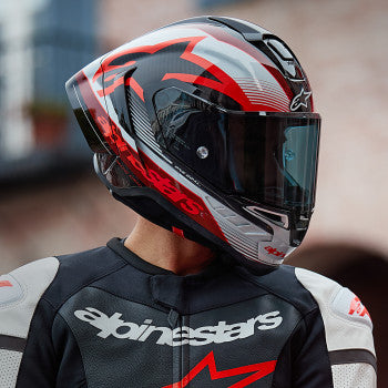 IN STOCK ALPINESTARS Supertech R10 Helmet - Team - Black/Carbon Red/Gloss White - Medium 8200224-1352-M