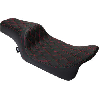 DRAG SPECIALTIES Asiento Predator 1Up - Vinilo - Doble puntada roja diamante - FLH '08-'23 0801-1491