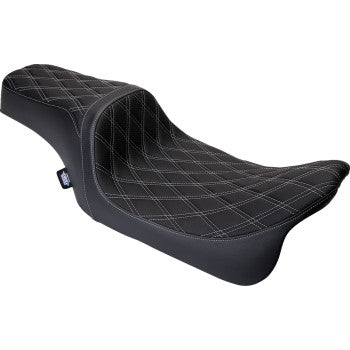 DRAG SPECIALTIES Asiento Predator 1Up - Vinilo - Doble puntada plateada diamante - FLH '08-'23 0801-1489