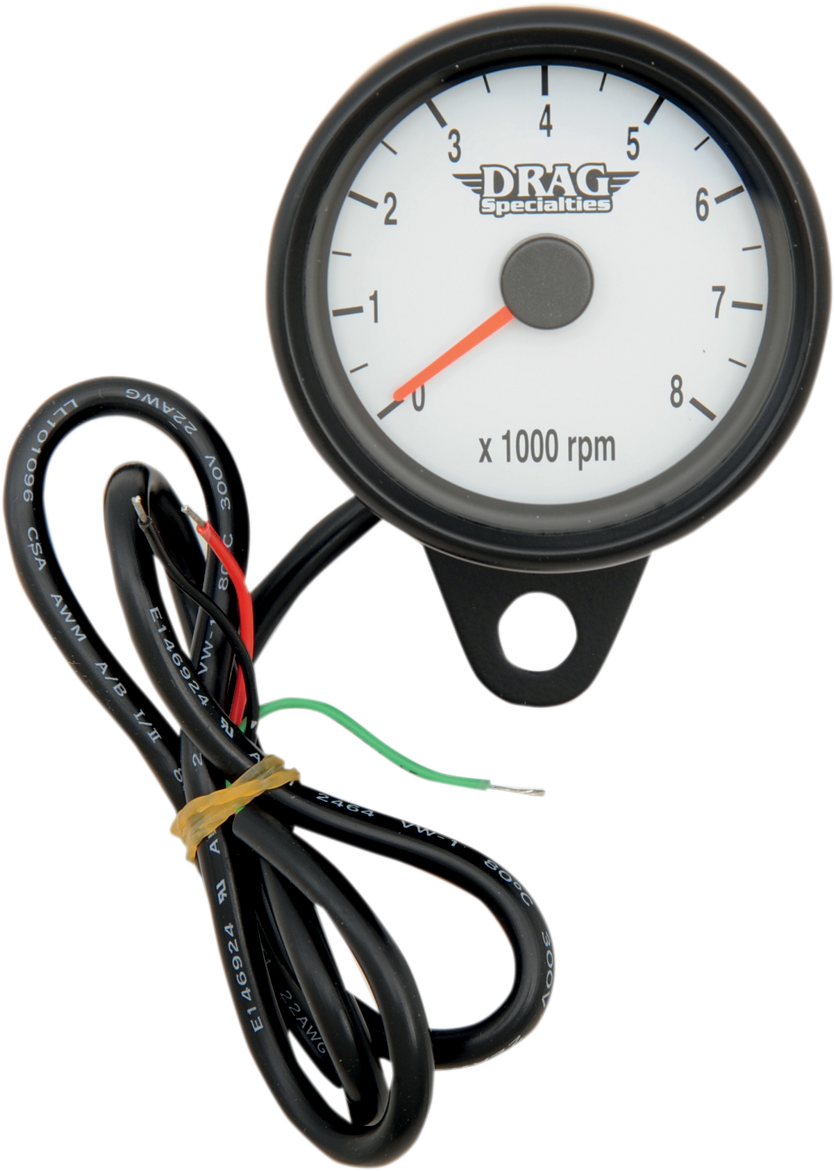 DRAG SPECIALTIES Mini Tacómetro Electrónico - Blanco - Cara Negra LED Retroiluminada - 2.4" 21-6849BDSW