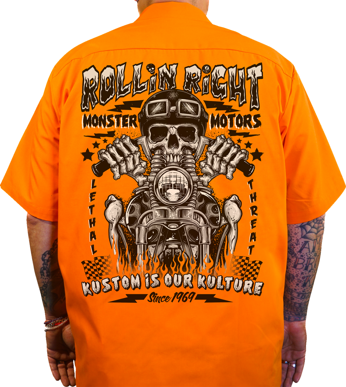LETHAL THREAT Rollin Right Shop Shirt - Orange - Large DG60173L