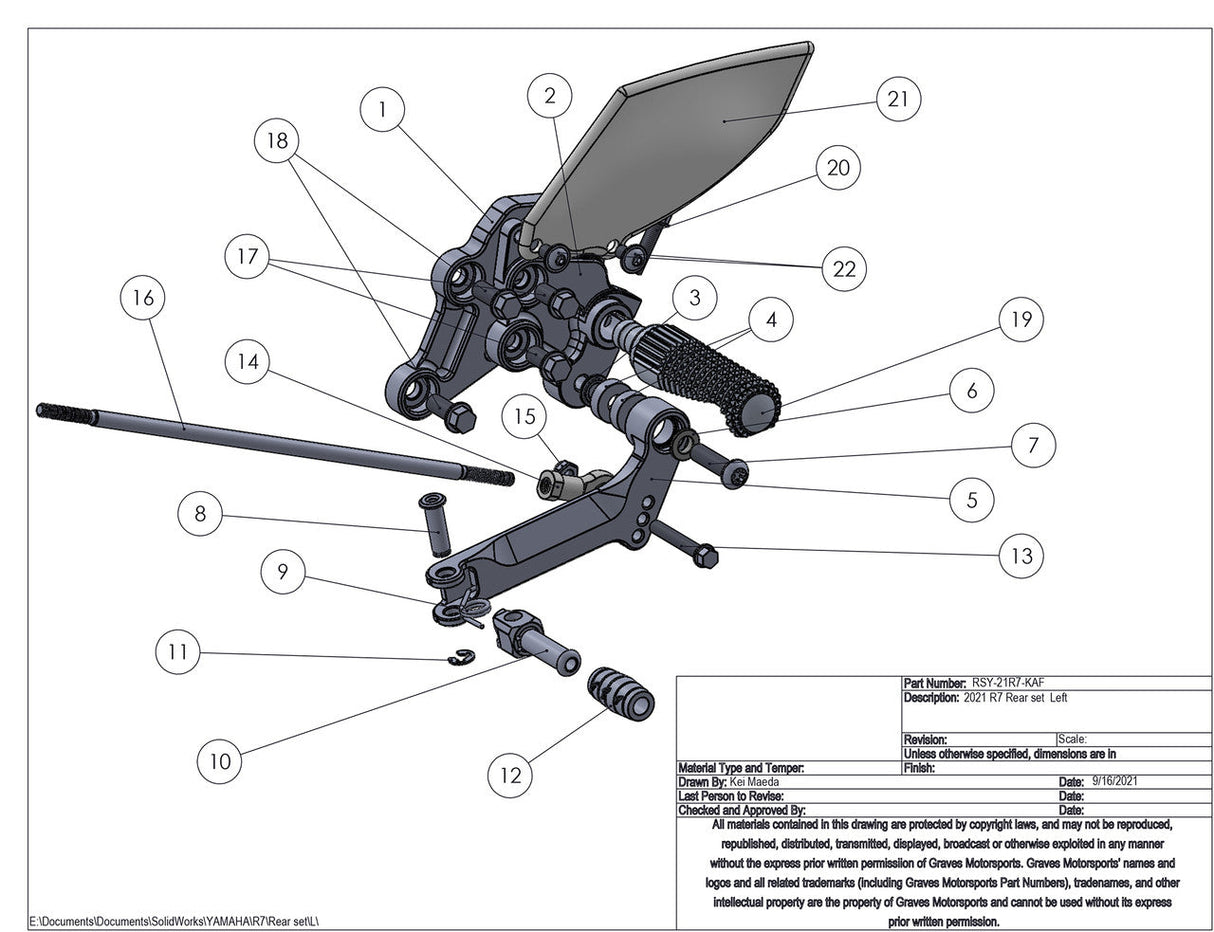Graves Motorsports Adjustable Rearsets R7 2021-2024 Rsy-21r7-Kaf