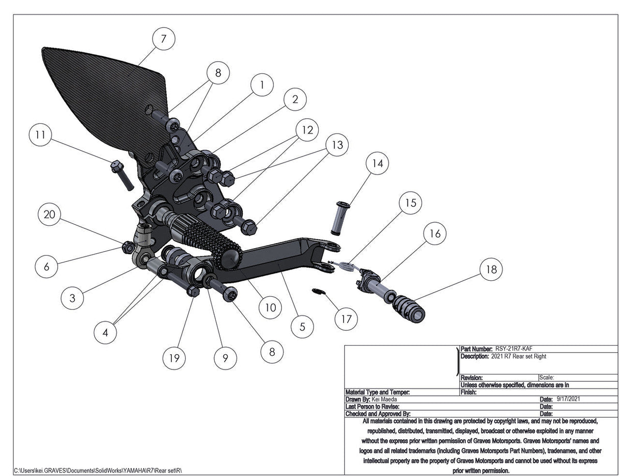 Graves Motorsports Adjustable Rearsets R7 2021-2024 Rsy-21r7-Kaf