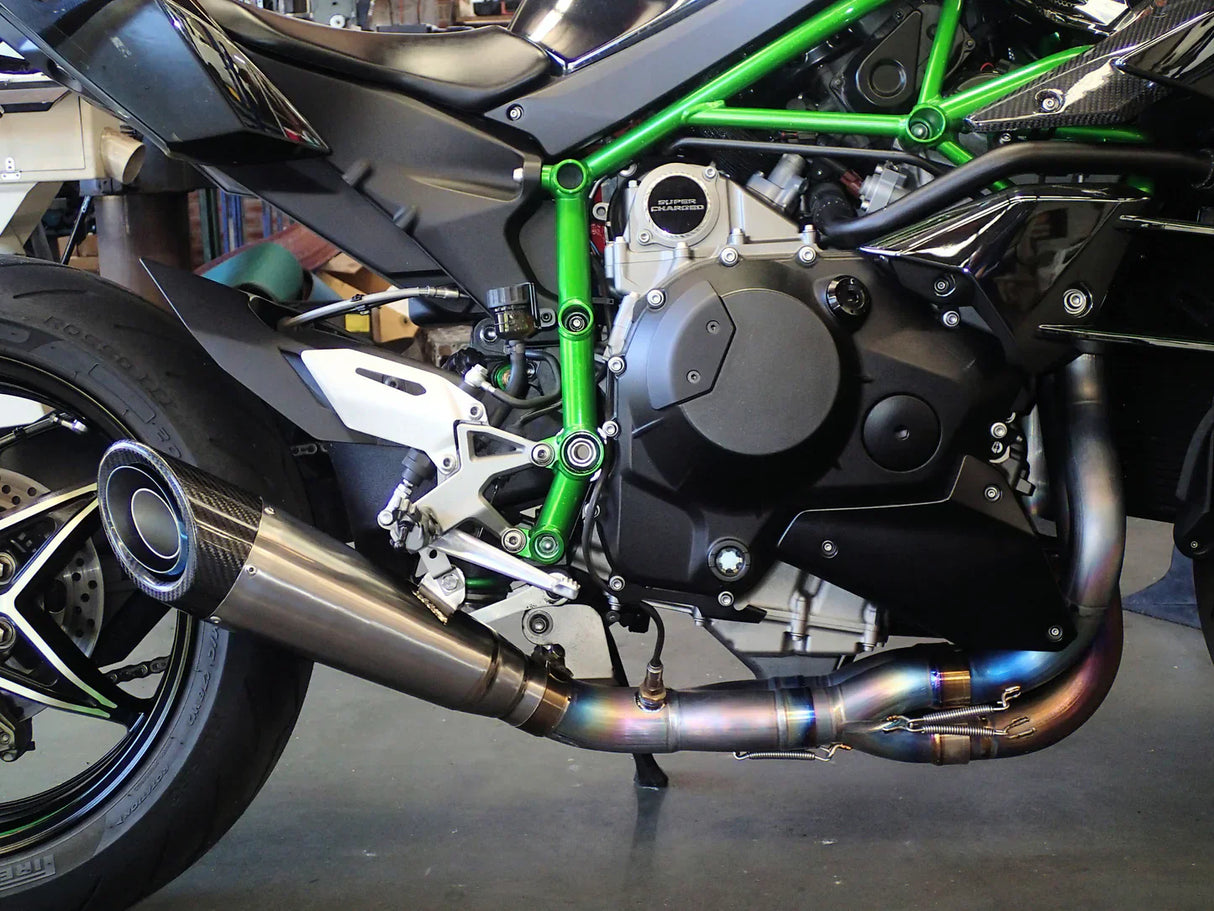 Vandemon Ninja H2 & H2R Brushed Titanium Exhaust & Carbon Tip Muffler KAWAH2TICSBREXHCF VA-5