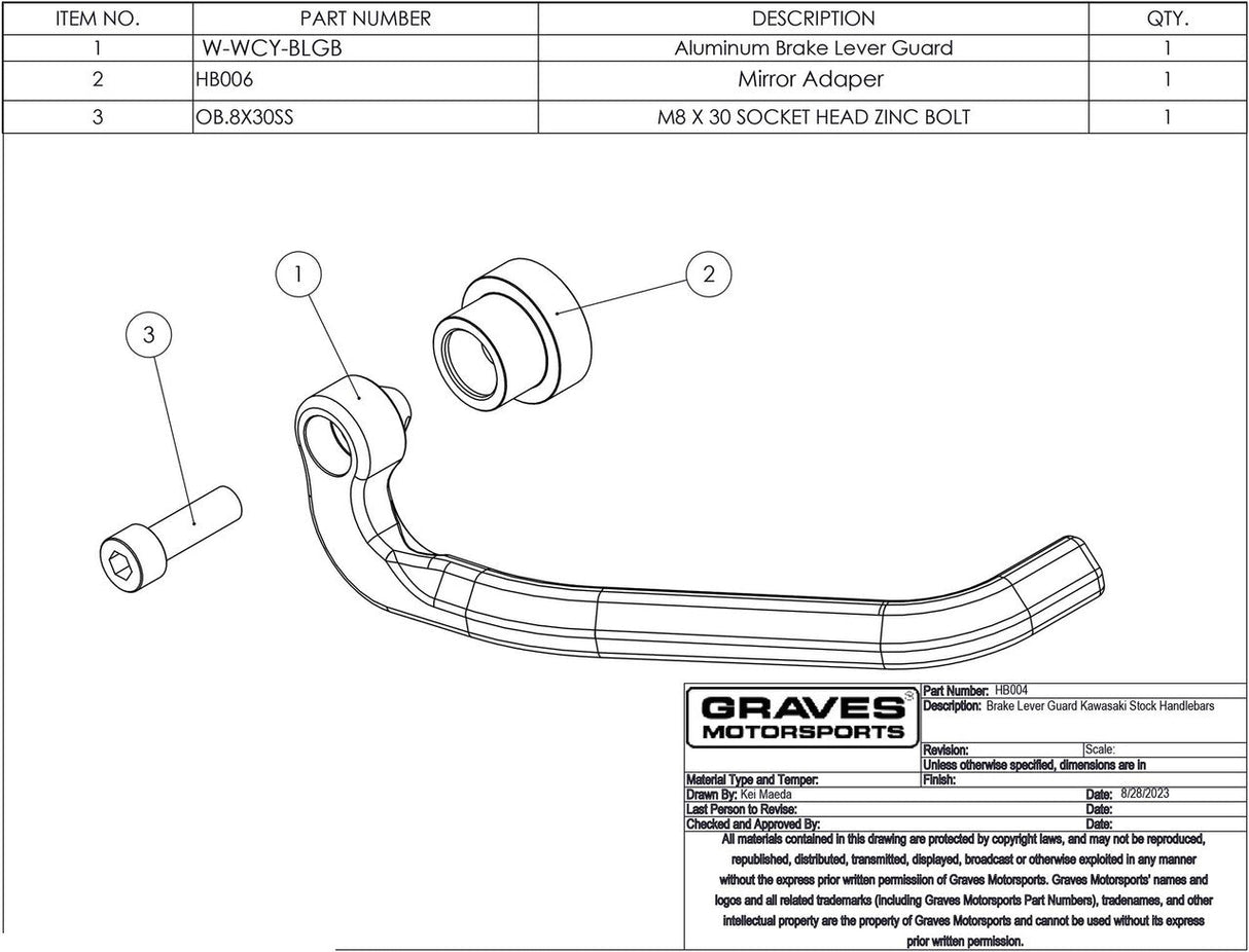 Graves Brake Lever Guard For Zx-10r / Zx-6r / Zx-4rr (2016 +) Or Any Oem Bar That Uses A 8mm Bolt. Hb004