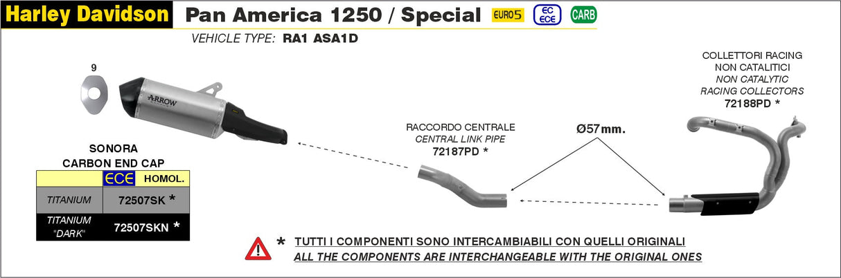 72507SKN Arrow H.D.1250 Pan America 20-25 Homologated Titanium Dark Sonora Silencer