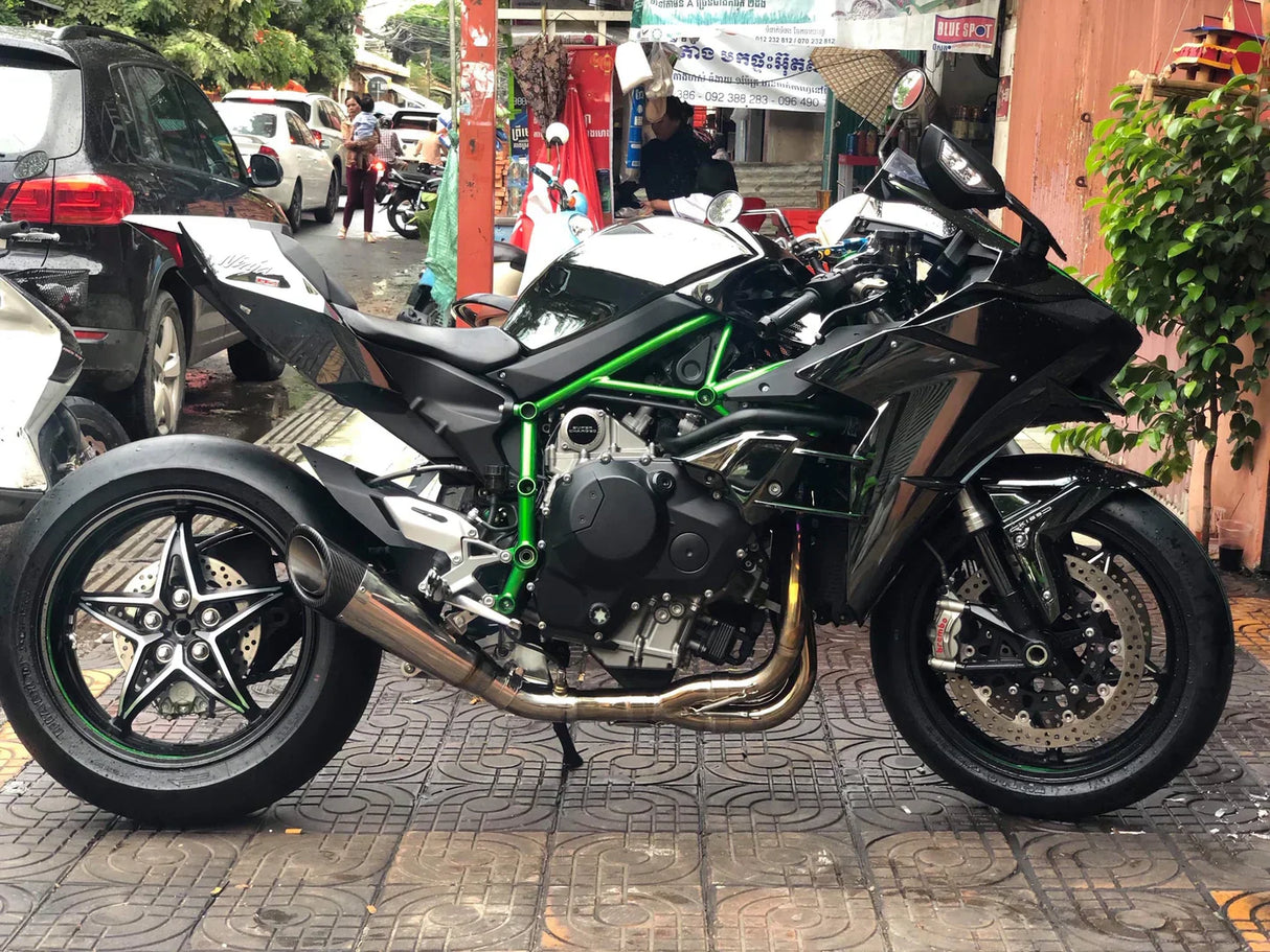 Vandemon Ninja H2 & H2R Brushed Titanium Exhaust & Carbon Tip Muffler KAWAH2TICSBREXHCF VA-5