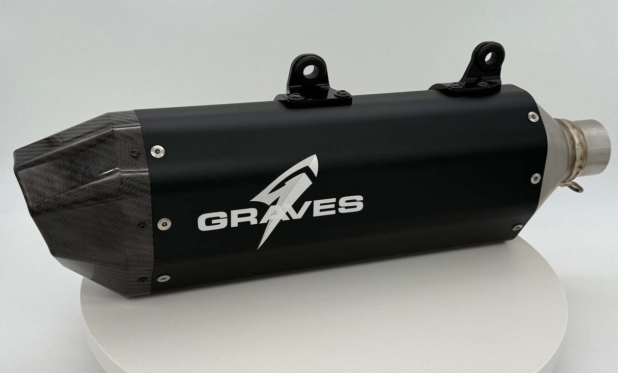 Graves KTM 350/450/500 EXC-F, XCF-W, Six Days / Husqvarna 350/450/501 FE, FEs Gas GasEC 350F / EC 500F 2024 Dual Stage Quiet Core Stainless Exhaust - Black EXK-24EXC-SOSAK-Q