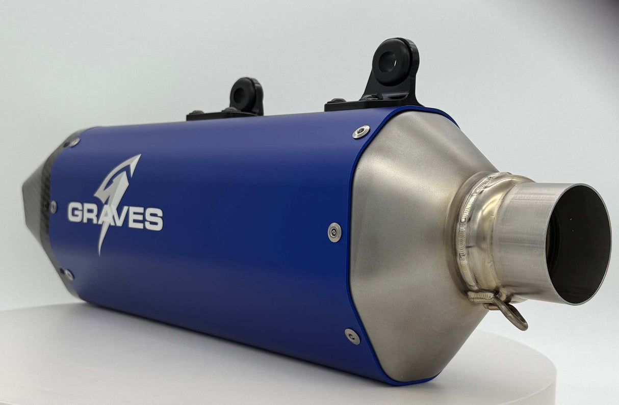 Graves KTM - Husqvarna - Gas Gas 2024 Dual Stage Quiet Core Stainless Exhaust - Blue EXK-24EXC-SOSAB-Q