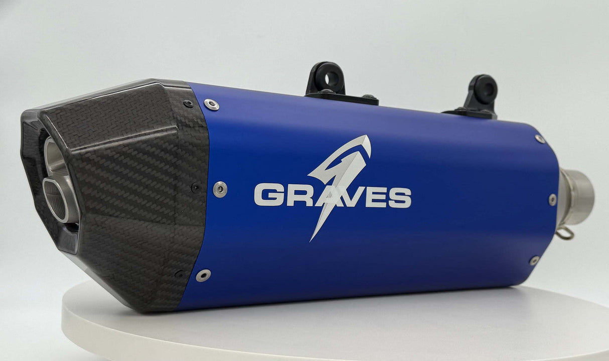 Graves KTM - Husqvarna - Gas Gas 2024 Dual Stage Quiet Core Stainless Exhaust - Blue EXK-24EXC-SOSAB-Q