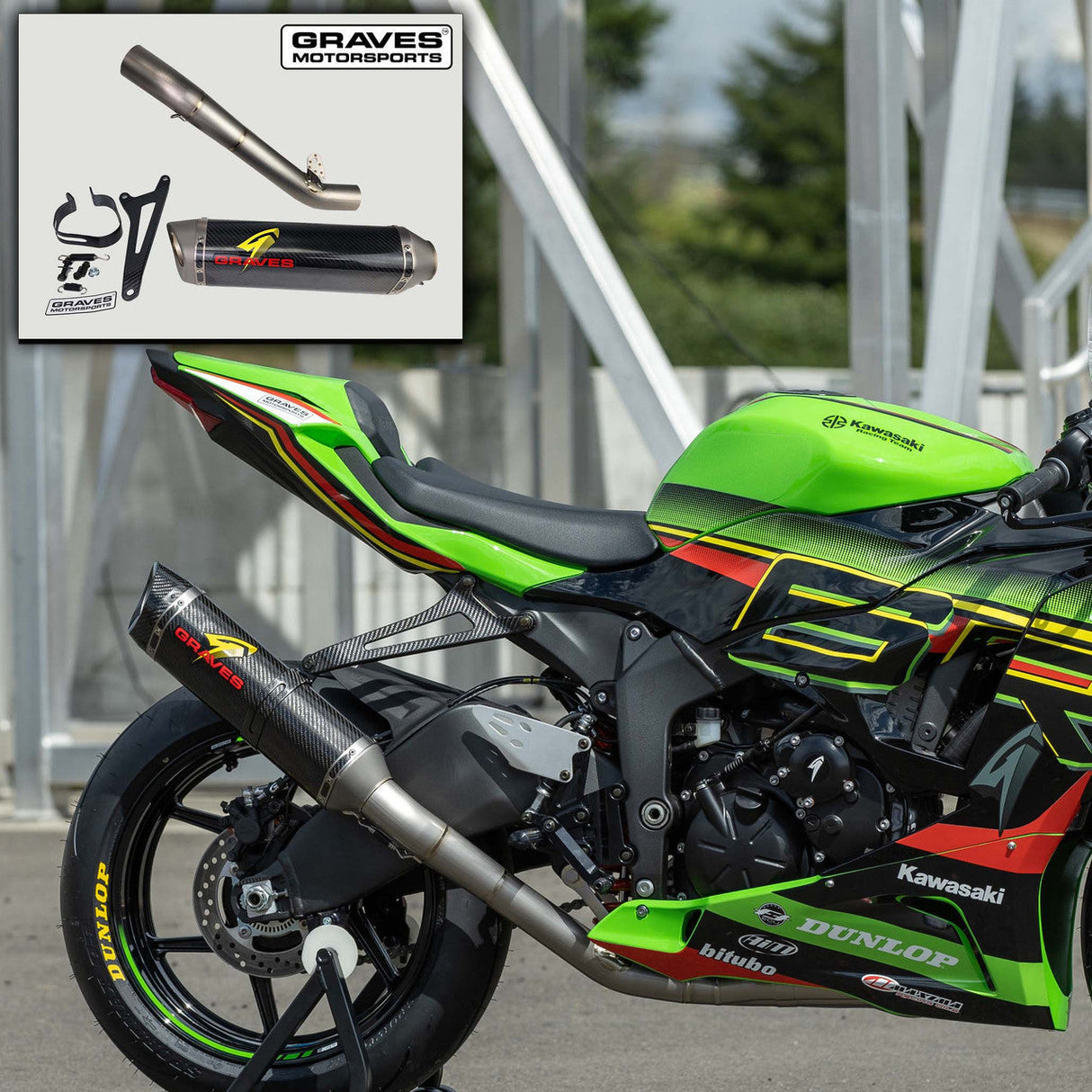 Graves Motorsports Works2 Cat Back Exhaust Zzx6r 2019- 2025 Exk-19zx6-Cbtcw