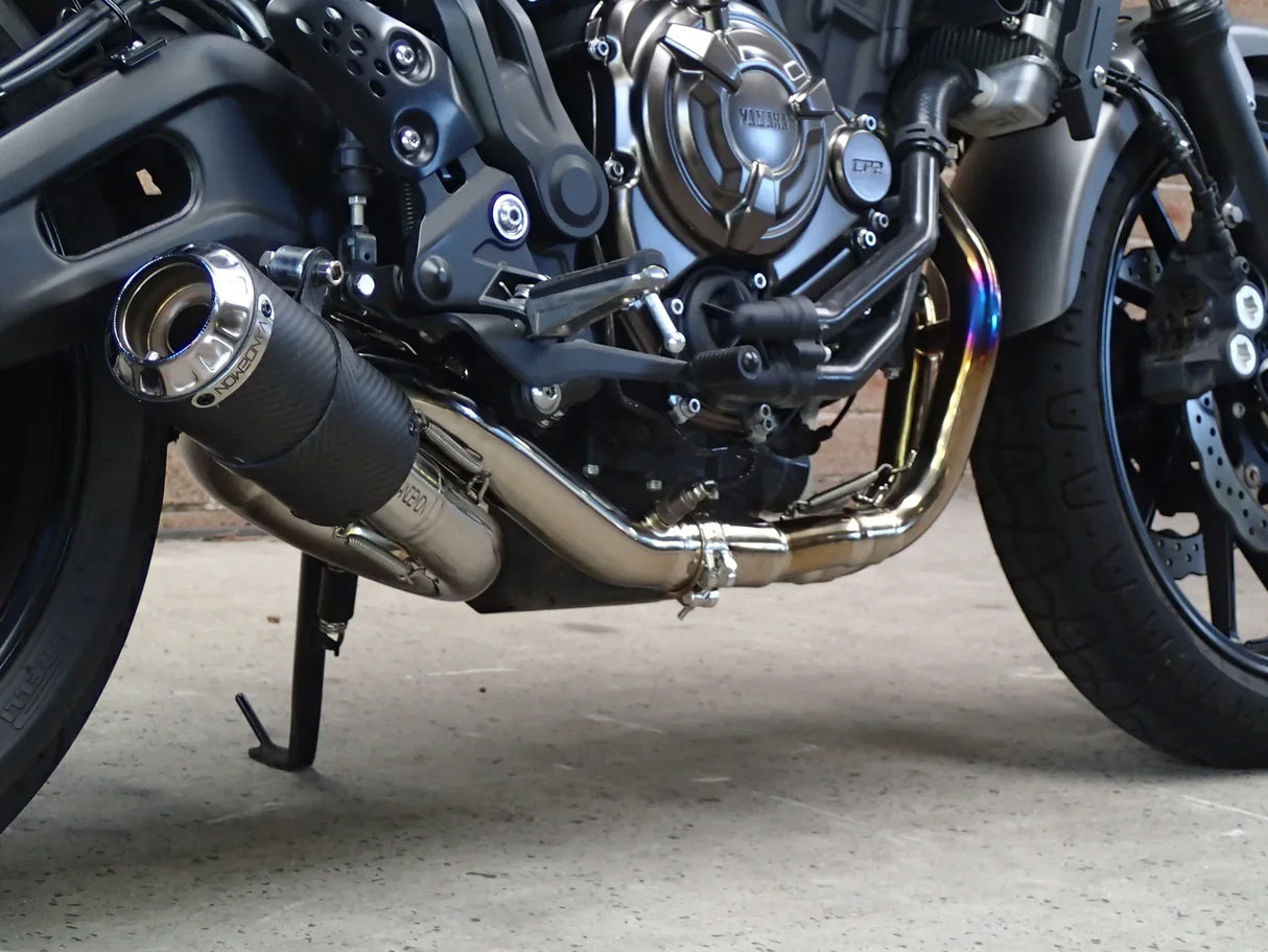 Vandemon Yamaha MT07 FZ07 XSR700 Titanium Exhaust System Carbon Muffler 2014-2024 YAMAMT07EXHTICFC VA-80