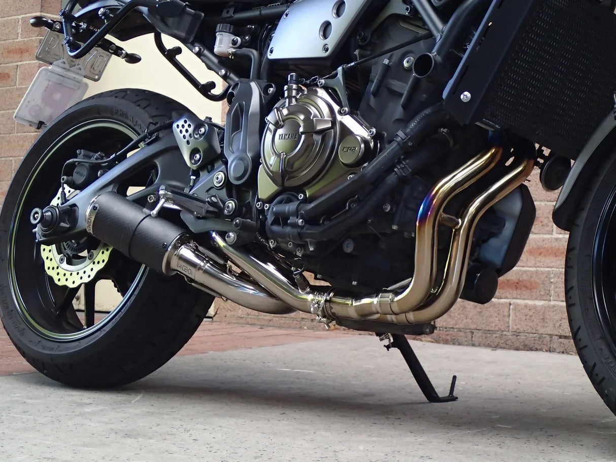Vandemon Yamaha MT07 FZ07 XSR700 Titanium Exhaust System Carbon Muffler 2014-2024 YAMAMT07EXHTICFC VA-80