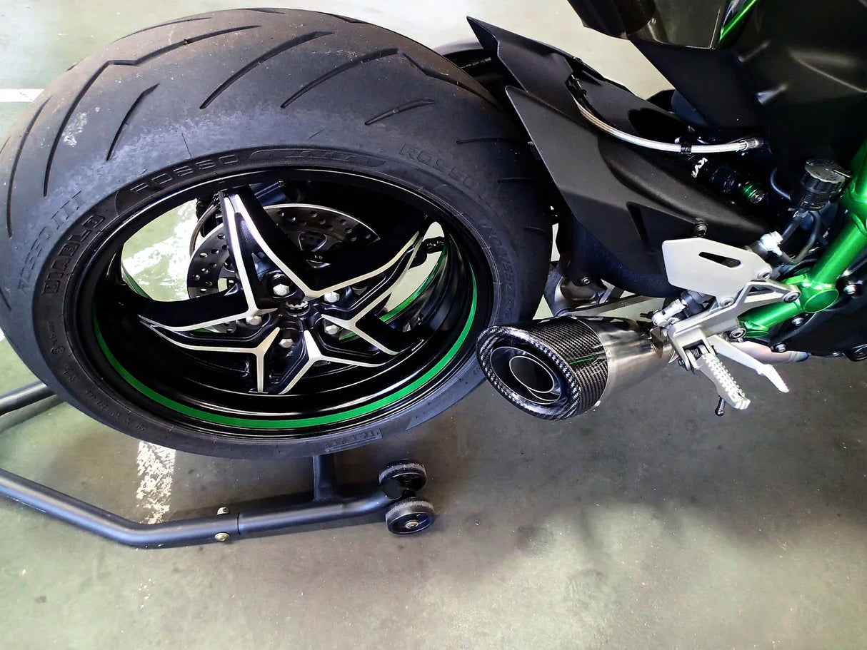 Vandemon Ninja H2 & H2R Brushed Titanium Exhaust & Carbon Tip Muffler KAWAH2TICSBREXHCF VA-5