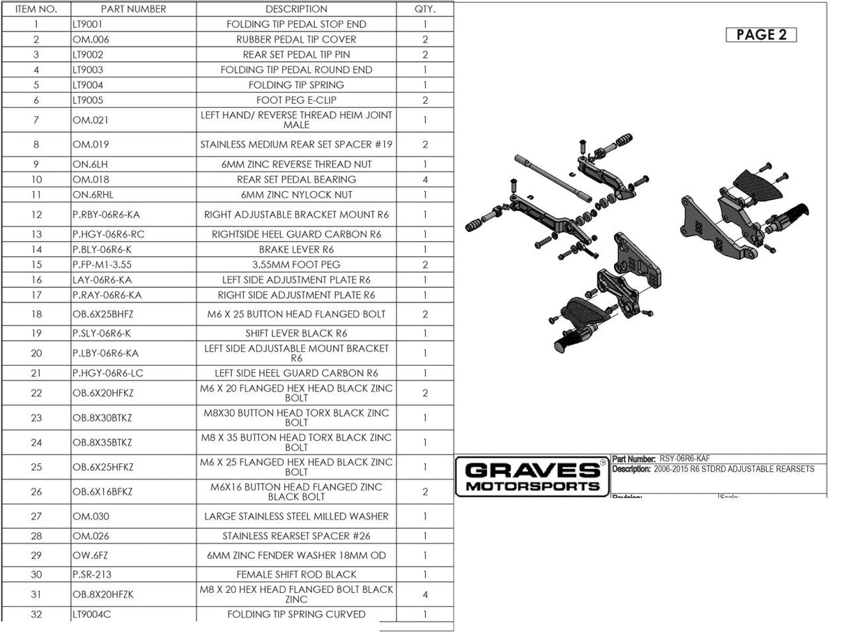 Estriberas regulables Graves motorsports yamaha r6 2006-2022