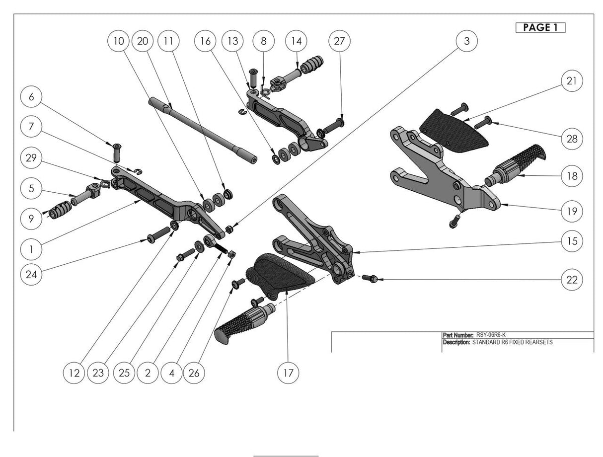 Estribos traseros fijos Graves motorsports R6 2006-2022 RSY-06R6-K