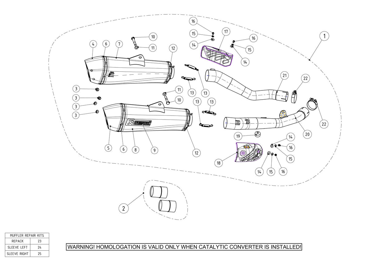 AKRAPOVIC Slip-On Line Muffler Ninja ZX-14R 2012-2024 2025 Tapered S-K14SO6-HZAAT 1811-3069