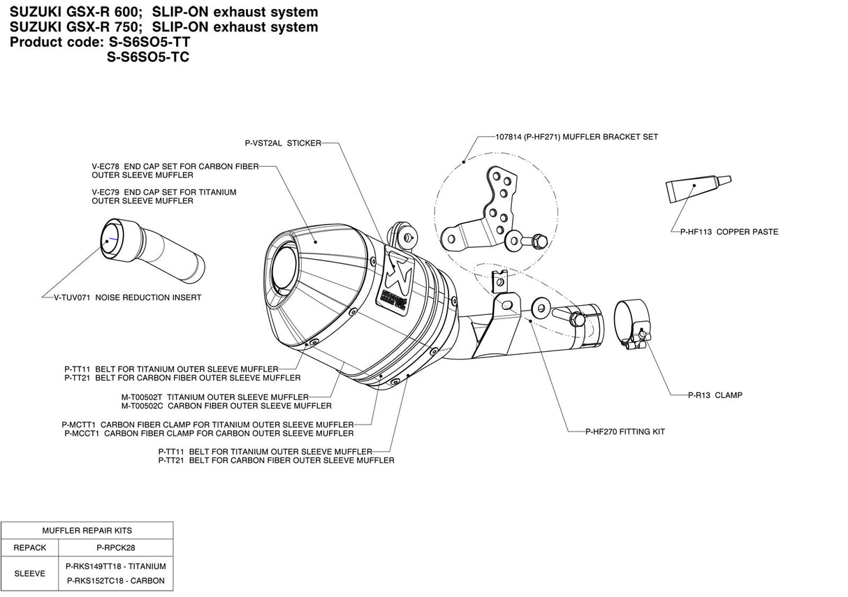 AKRAPOVIC Slip-On Line Muffler - Carbon Fiber GSX-R 600/750 2006-2007 S-S6SO5-TC 1811-1425