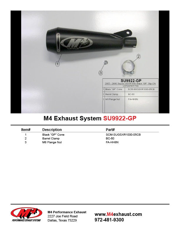 in stock M4 Exhaust GP Black Slip On 2005-2006 GSXR 1000 SU9922-GP