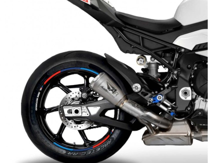 Austin racing V3 titanium with black tip COMPLIANT & RACE SLIP-ON 2020 - 2025 M 1000 R/RR EXHAUST SYSTEM AUR43-stock