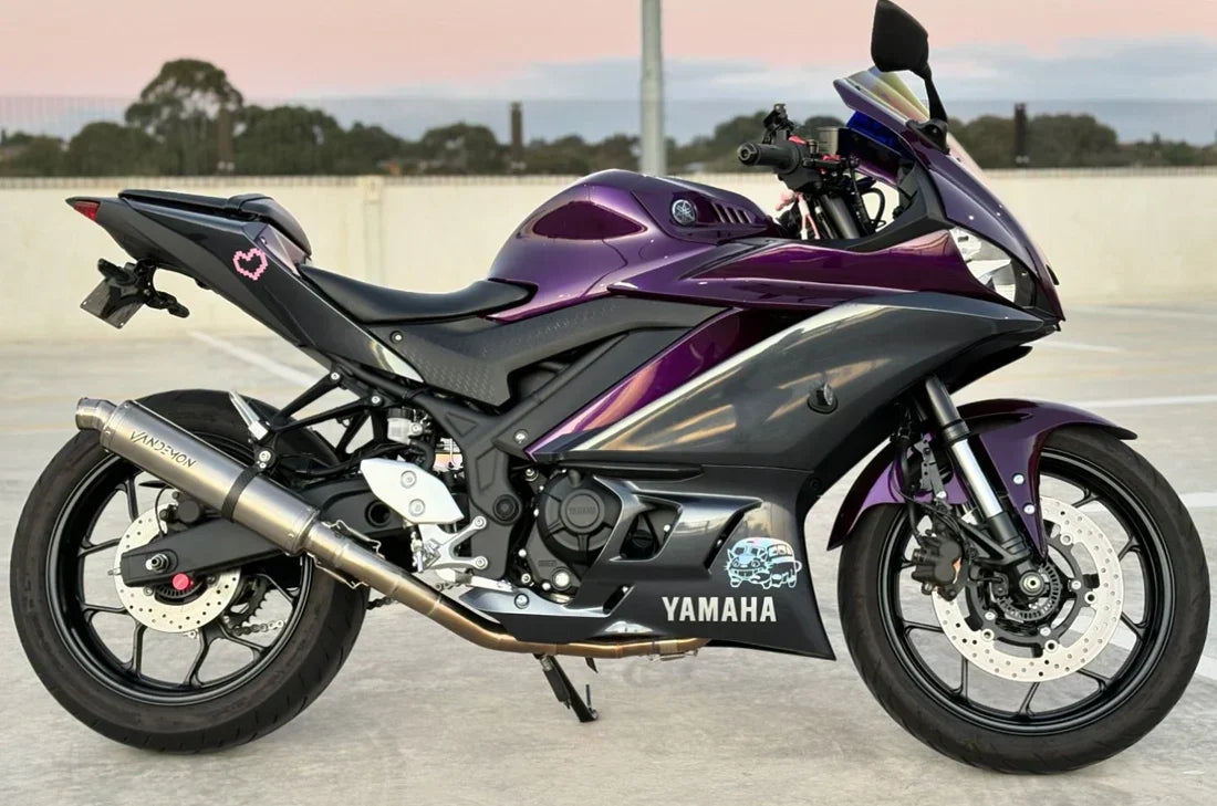 Vandemon Yamaha YZF-R3 MT-03 YZF-R25 Vandemon Stainless Steel Headers, Titanium Muffler YAMAR300EXHSSBRA VA-83