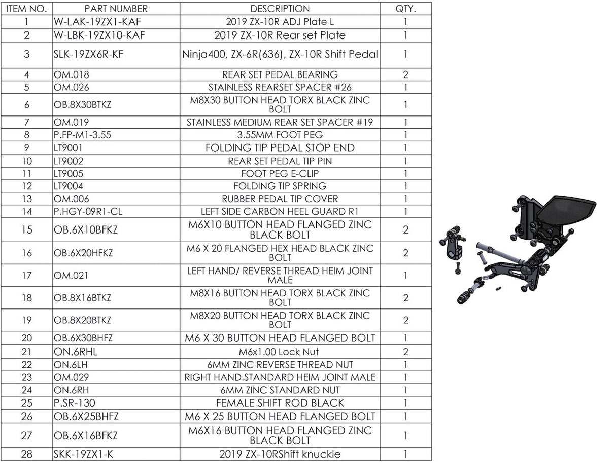 Graves Motorsports Zx-10r / Zx-10rr 2016-2023 Adjustable Rearsets 16-23 W-Rsk-19zx1-Kaf